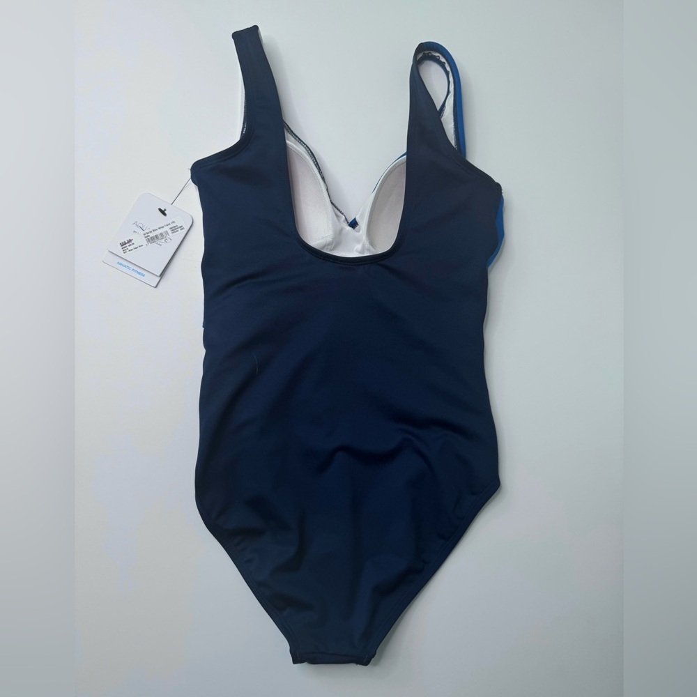 NWT DOLPHIN Aquashape Wrap Front One Piece Swimsuit Navy Capri Blue Size 8 - Picture 3 of 16